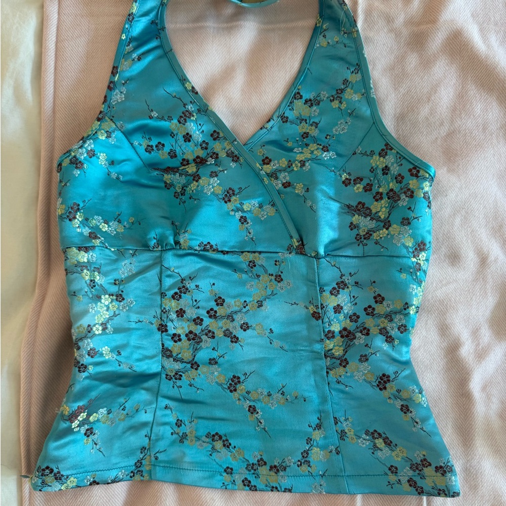 Floral Teal Halter Top